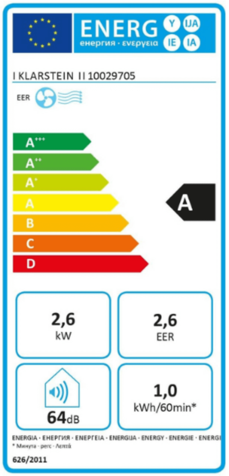 Energieeffizienzlabel der Klarstein New Breeze 9